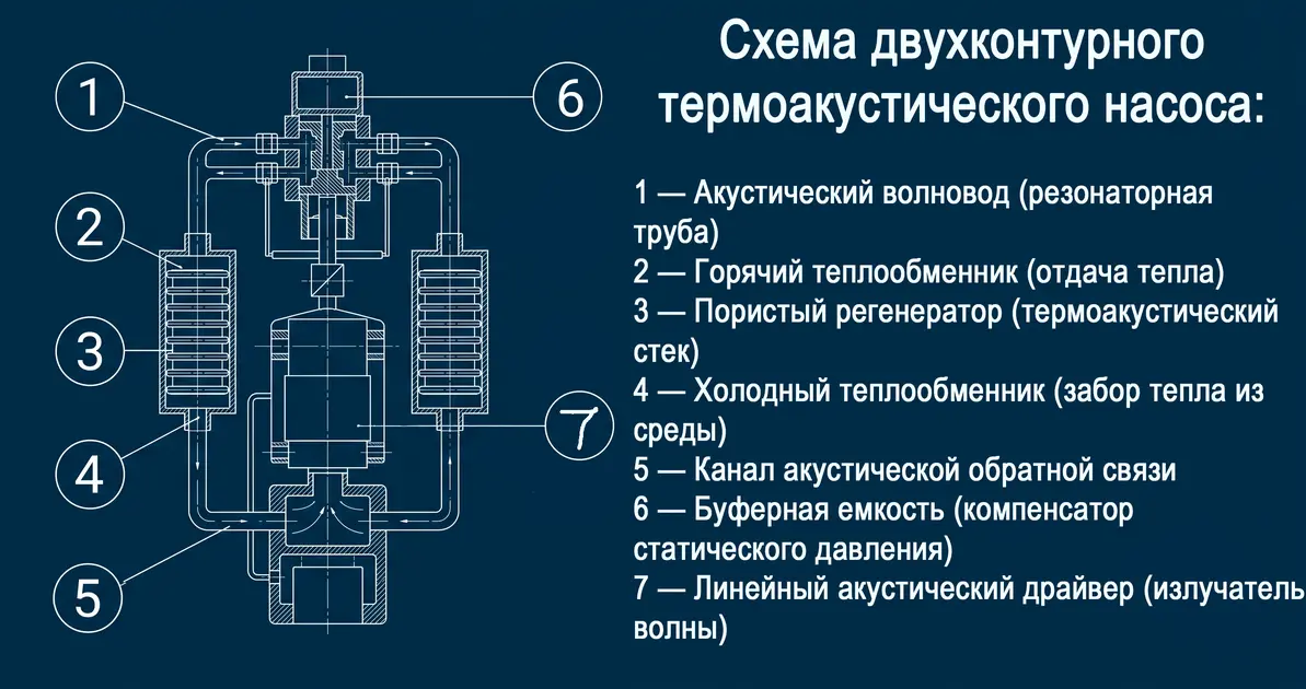 Структурная схема акустического теплового насоса